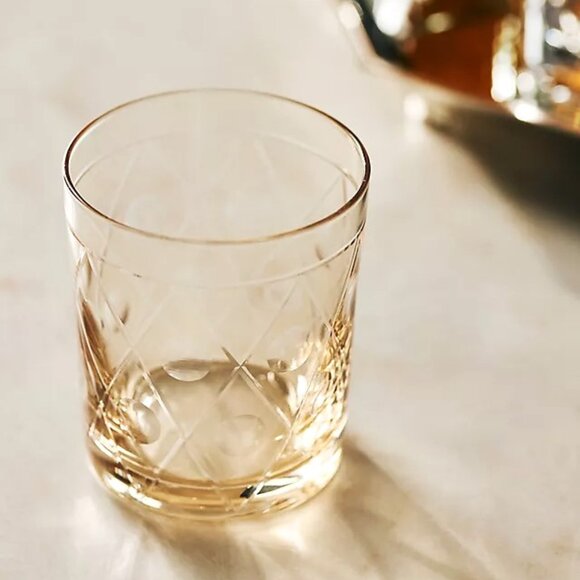 The Met X Anthropologie Double Old Fashioned Glasses Honey Color Set of 4 New - Picture 6 of 6